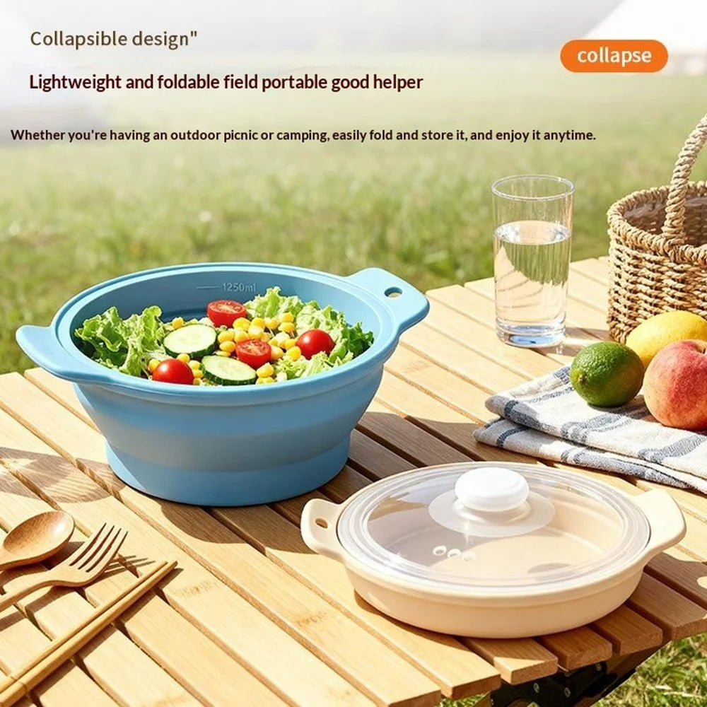 1250ml Food Grade Silicone Steamer Pot Collapsible Foldable Microwave Oven Air Fryer Pad with Lid (BPA-Free, FDA Certified) - Beige - 3
