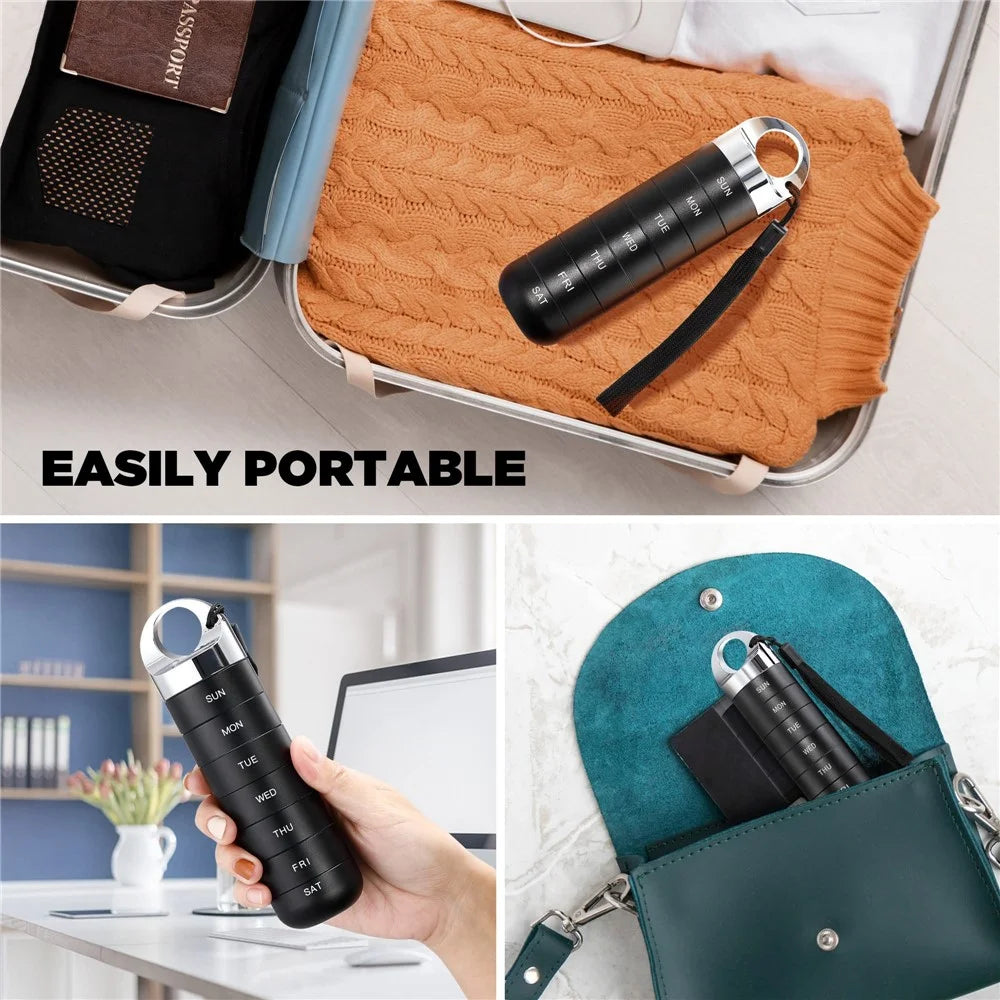 7-Day Pill Storage Organizer Aluminum Alloy Metal Waterproof Weekly Vitamin Medicine Box with Screw Lock - Black - 5
