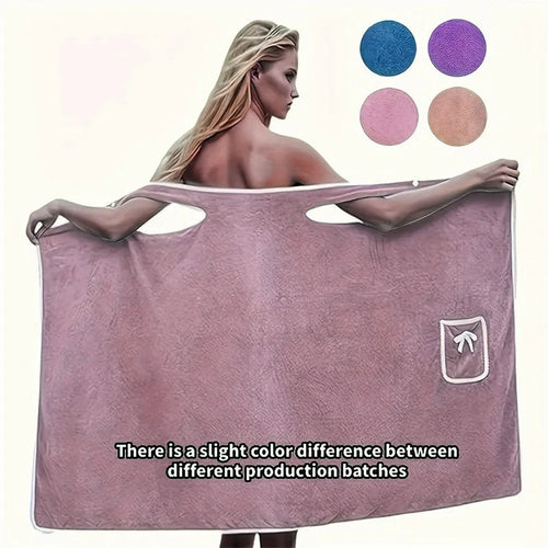 135x80cm Thickened Coral Fleece Bath Robe Absorbent Wearable Towel Wrap Bath Dress for Bathroom Home - Deep Pink - 1