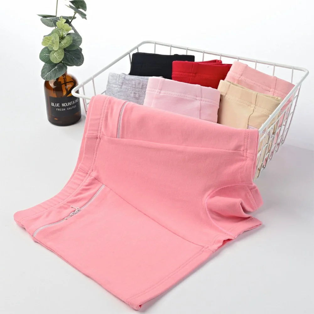 Women Cotton Safety Underwear High Waisted Non-magnetic Zipper Pocket Anti-theft Boxer Shorts - Pink  /  M - 5