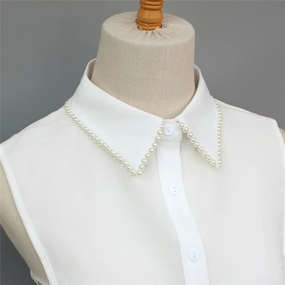 Handmade Pearl Detachable Collar Dickey Collar Top Collar Clip Beaded Fake Collar Accessories for Formal Dress Shirt Blouse - White - 1