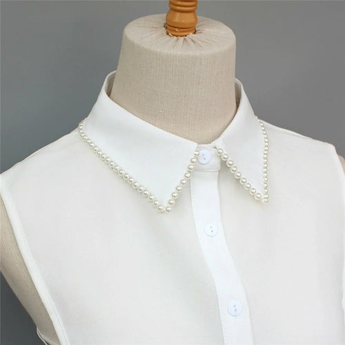 Handmade Pearl Detachable Collar Dickey Collar Top Collar Clip Beaded Fake Collar Accessories for Formal Dress Shirt Blouse - White - 1