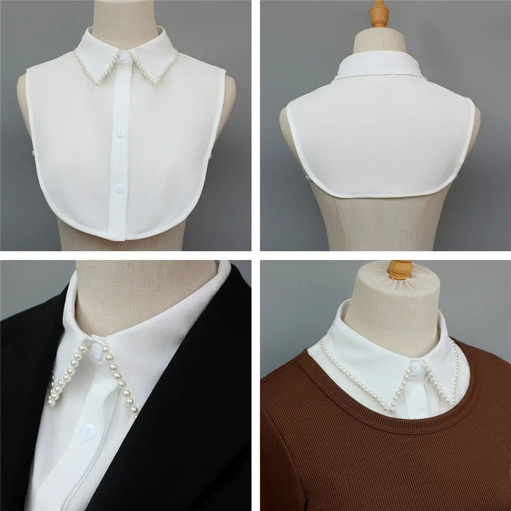 Handmade Pearl Detachable Collar Dickey Collar Top Collar Clip Beaded Fake Collar Accessories for Formal Dress Shirt Blouse - White - 4