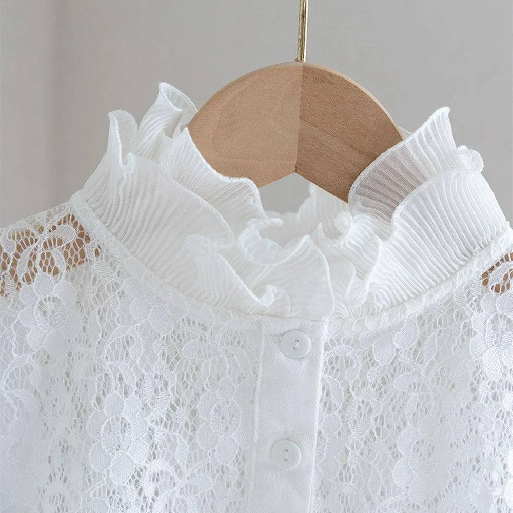 Detachable Lace Collar Stand Up Ruffle Collar Dickey Collar Front Button Half Shirt Fake Collar for Shirt Dress - Black - 5