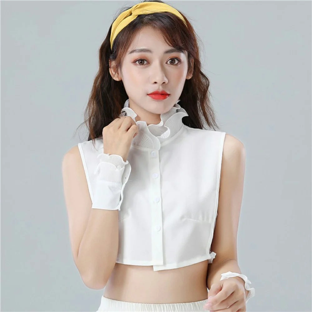 Women Detachable Fake Collar Dickey Collar Layered Pleated Ruffle Collar Multi-Functional Decorative False Collar Half Shirt - White - 2