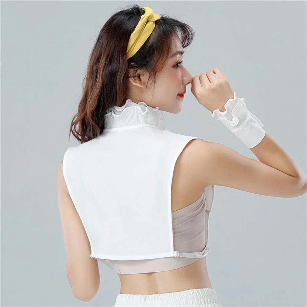 Women Detachable Fake Collar Dickey Collar Layered Pleated Ruffle Collar Multi-Functional Decorative False Collar Half Shirt - White - 3