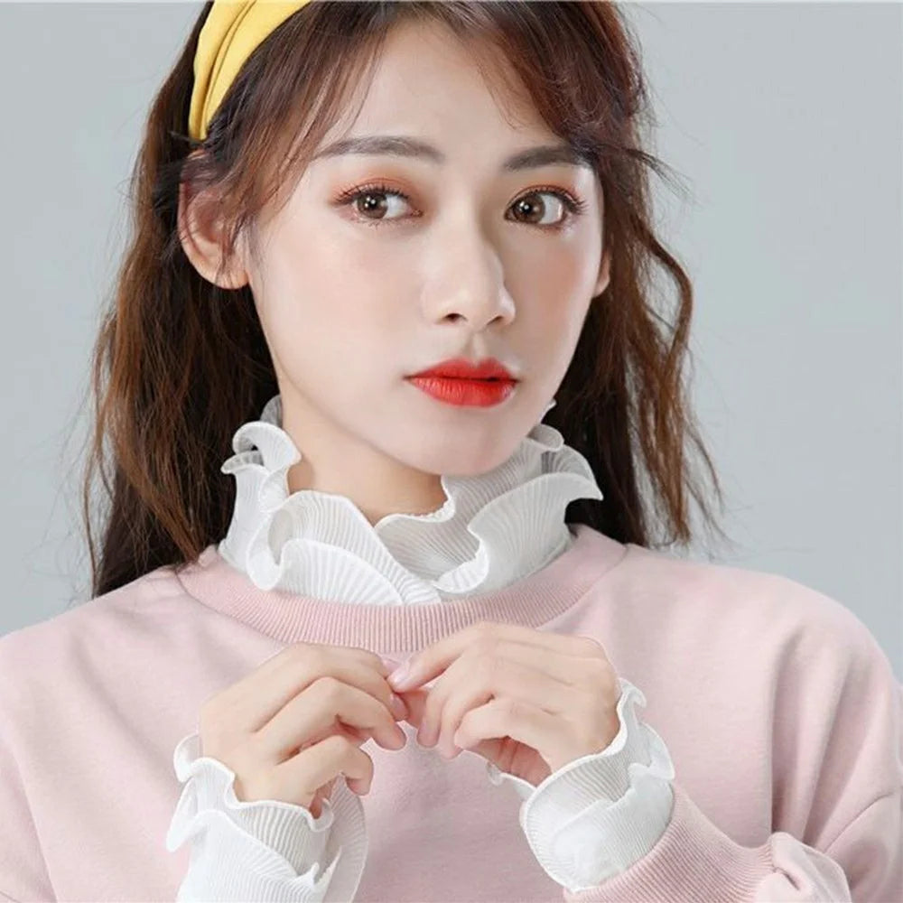 Women Detachable Fake Collar Dickey Collar Layered Pleated Ruffle Collar Multi-Functional Decorative False Collar Half Shirt - White - 4