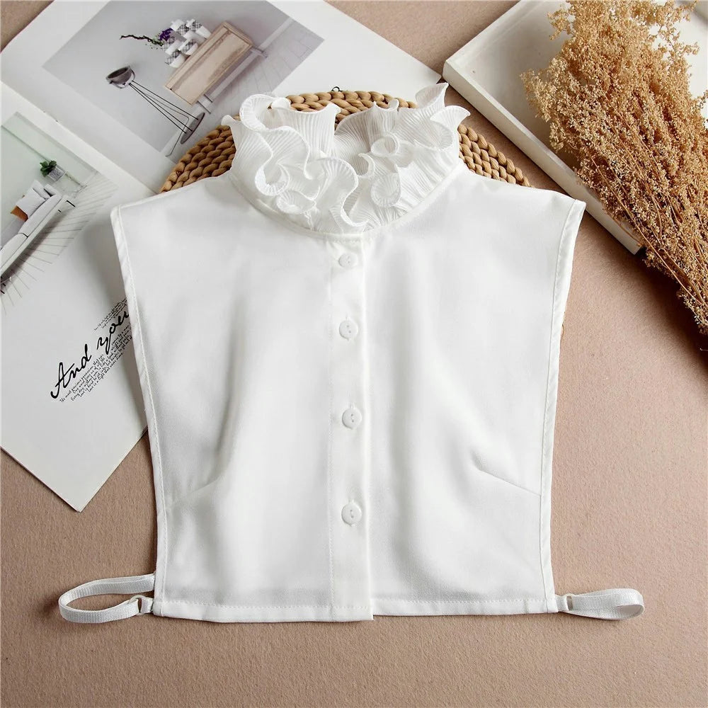 Women Detachable Fake Collar Dickey Collar Layered Pleated Ruffle Collar Multi-Functional Decorative False Collar Half Shirt - White - 5