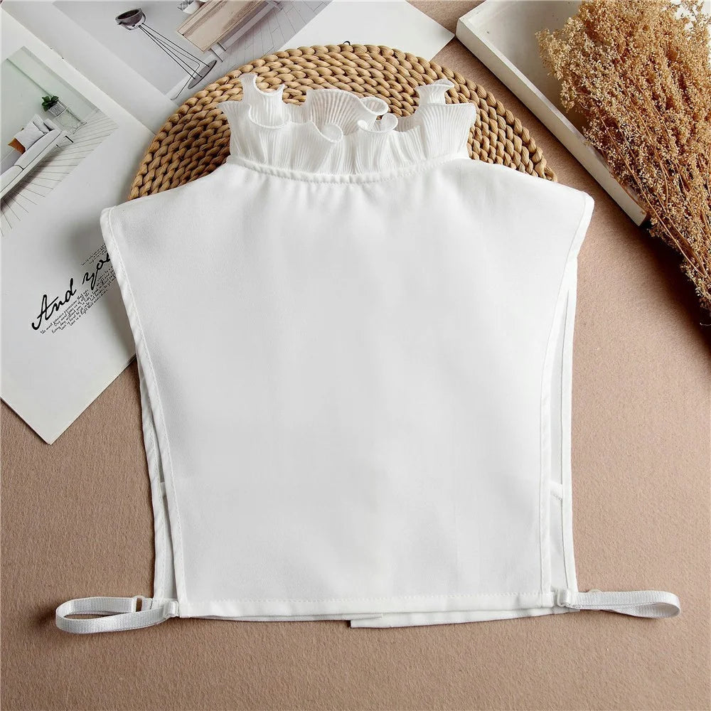Women Detachable Fake Collar Dickey Collar Layered Pleated Ruffle Collar Multi-Functional Decorative False Collar Half Shirt - White - 6