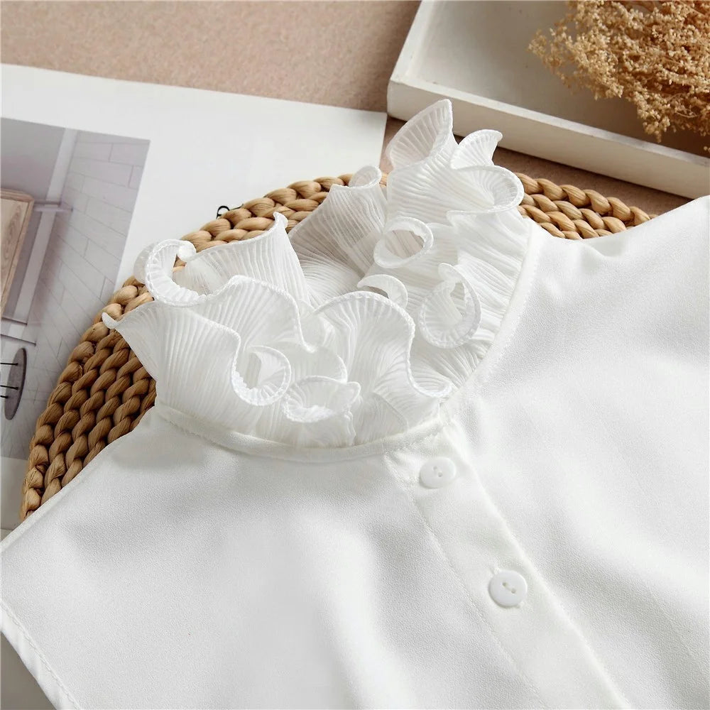 Women Detachable Fake Collar Dickey Collar Layered Pleated Ruffle Collar Multi-Functional Decorative False Collar Half Shirt - White - 7