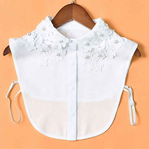 Detachable Lace Collar Pearl Beaded Fake Collar Dickey Collar Half Shirt Peter Pan Collar for Sweater Shirt - Chiffon  /  White - 1
