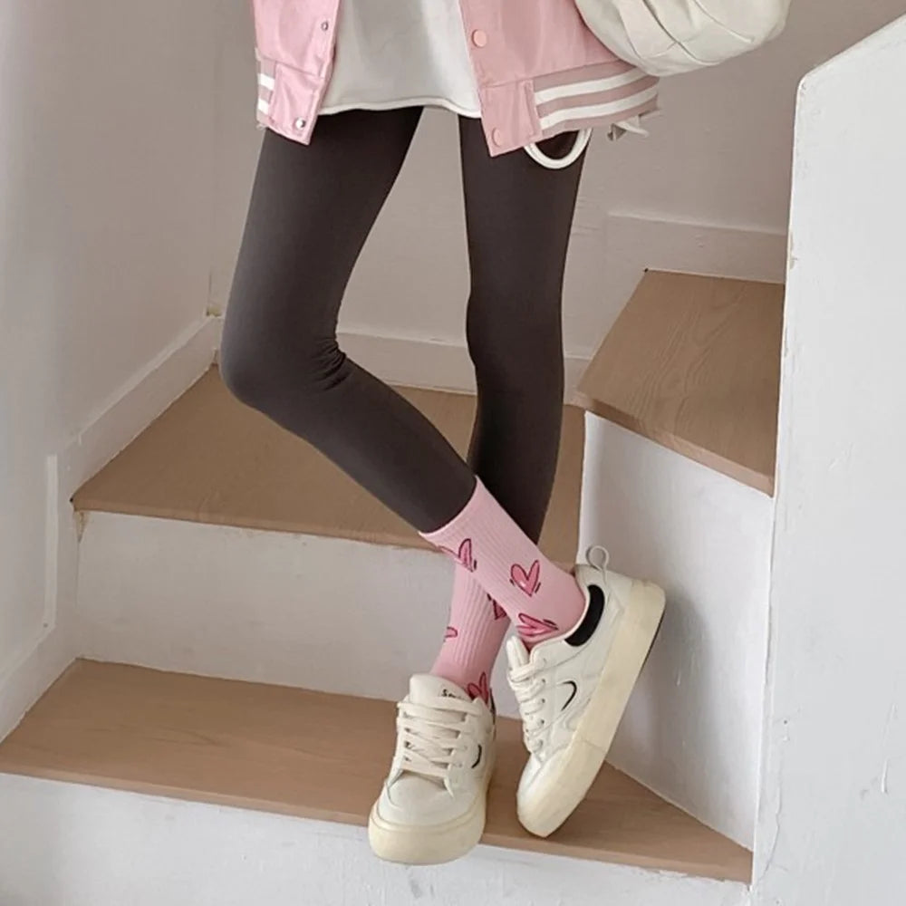 1 Pair Mid-Calf Socks Heart Pattern Women Cotton Blend Fashion Cute Crew Socks for Daily Wear - Pink  /  Heart Pattern - 5