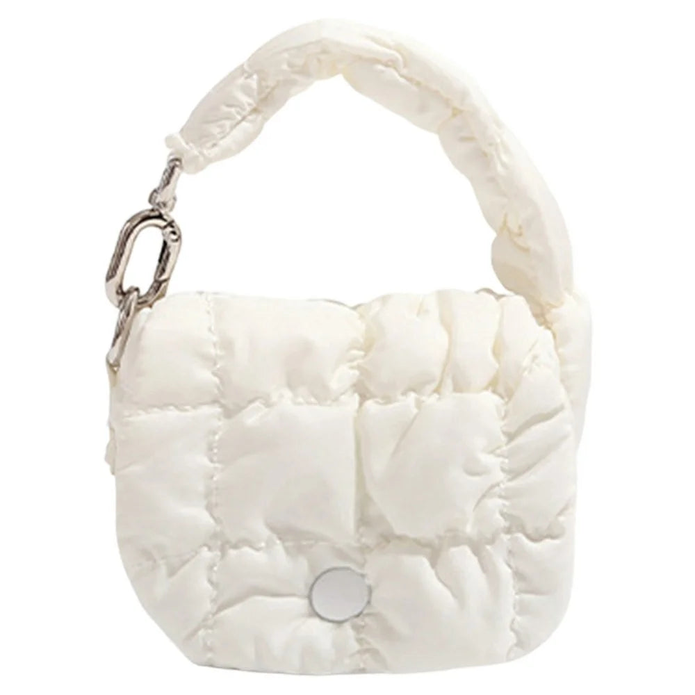 Mini Puffer Handbag Quilted Cloud Bag Lightweight Portable Shoulder Bag for Women - White - 1