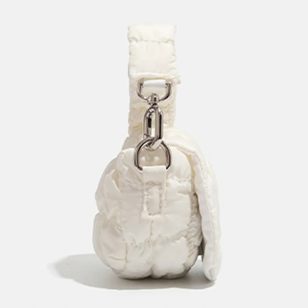 Mini Puffer Handbag Quilted Cloud Bag Lightweight Portable Shoulder Bag for Women - White - 3