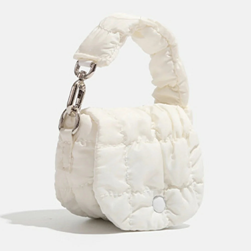 Mini Puffer Handbag Quilted Cloud Bag Lightweight Portable Shoulder Bag for Women - White - 4