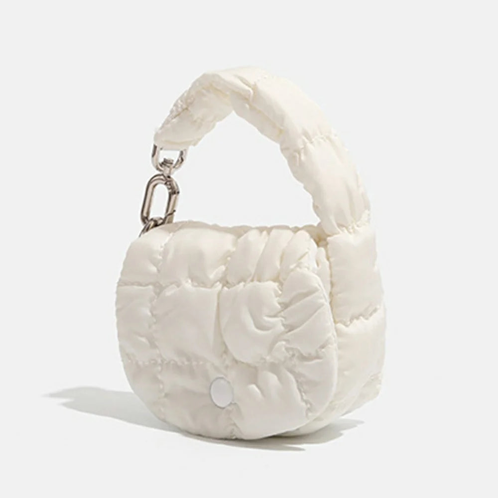 Mini Puffer Handbag Quilted Cloud Bag Lightweight Portable Shoulder Bag for Women - White - 5