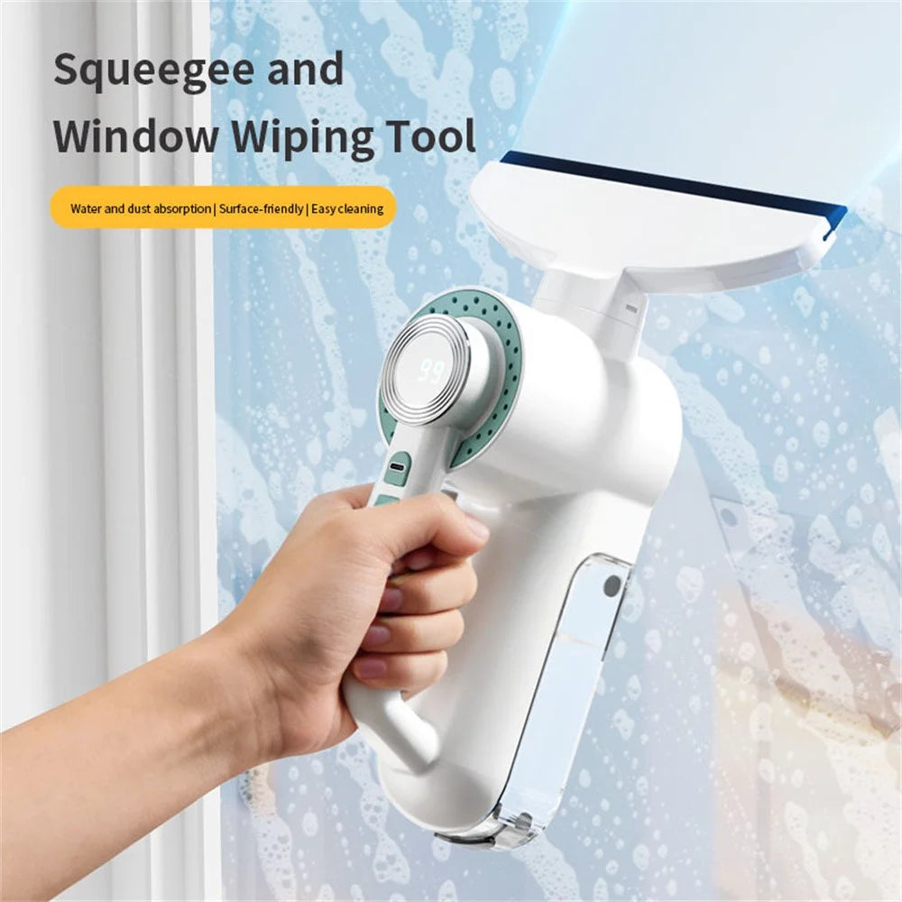 Electric Glass Window Wiper Suction Water Vacuum LED Display Squeegee Cleaner Bathroom Mirror Scraper Car Blade Brush - 2