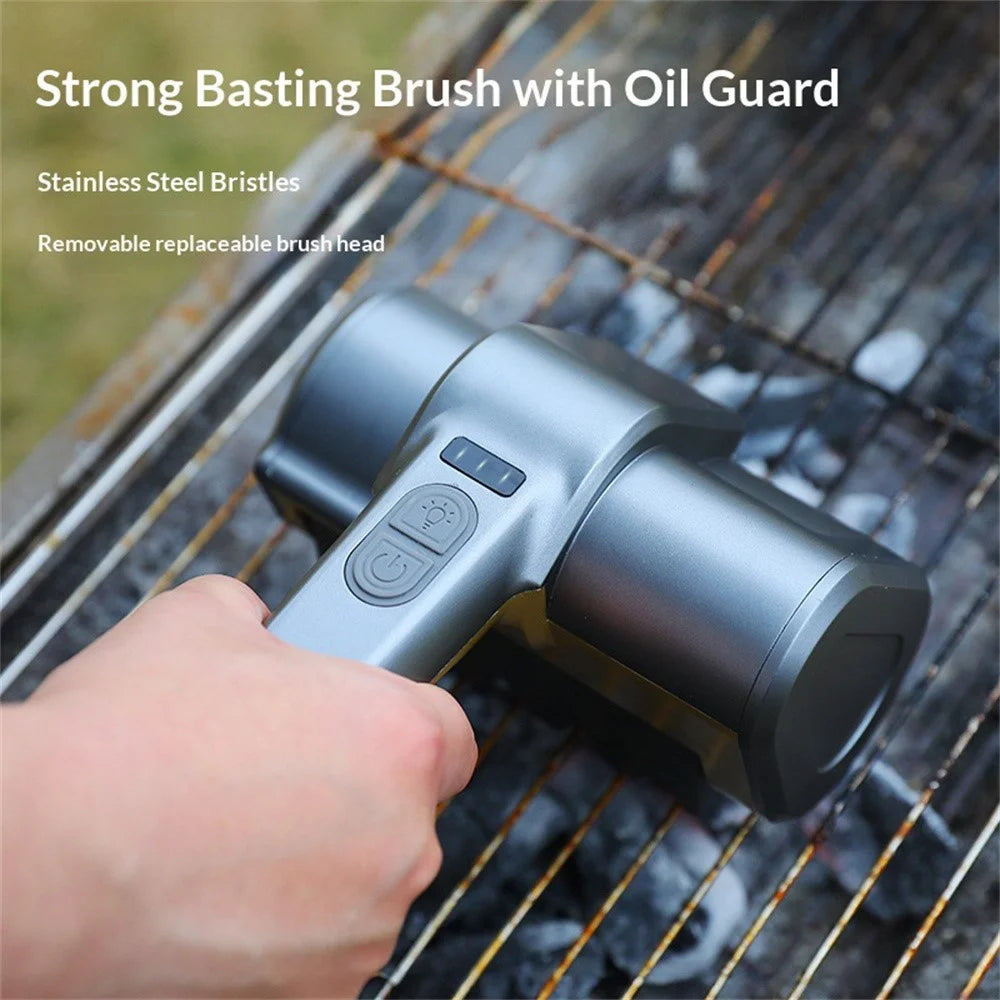 Electric Grill Cleaning Brush Cordless 360 Degrees Rotating IPX6 Waterproof Clean Brush with 3Pcs Brush Heads for BBQ - Gold - 3