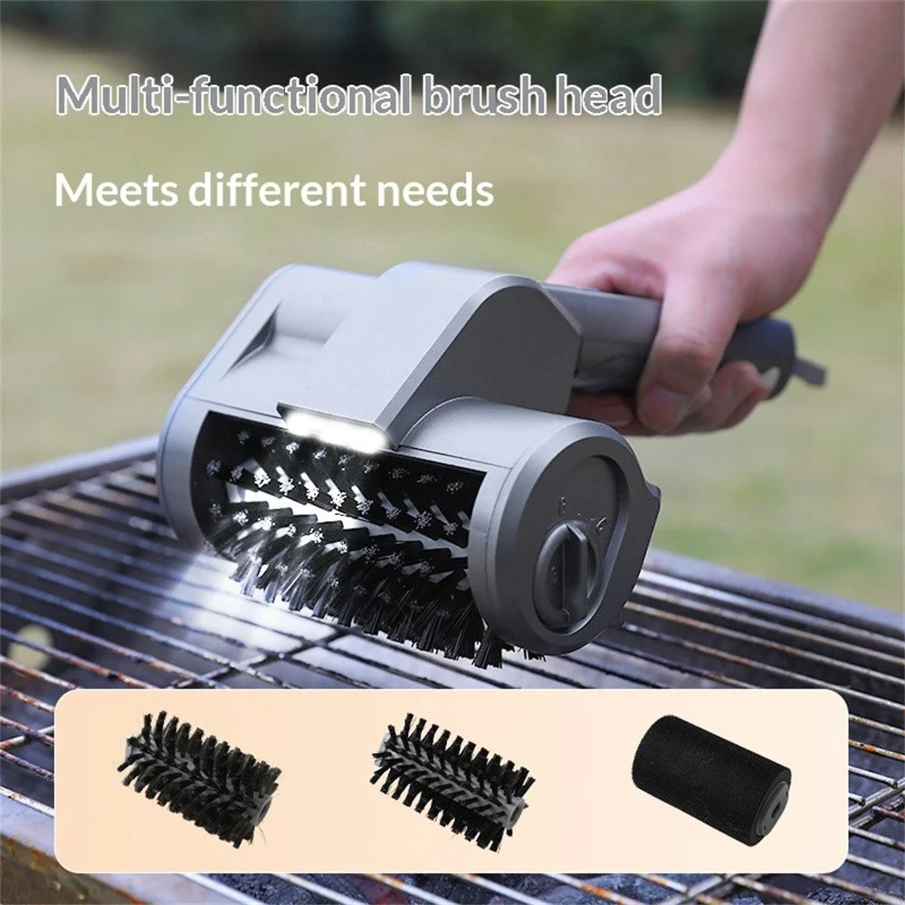 Electric Grill Cleaning Brush Cordless 360 Degrees Rotating IPX6 Waterproof Clean Brush with 3Pcs Brush Heads for BBQ - Gold - 4