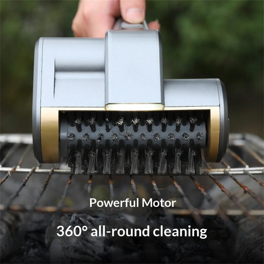 Electric Grill Cleaning Brush Cordless 360 Degrees Rotating IPX6 Waterproof Clean Brush with 3Pcs Brush Heads for BBQ - Gold - 5