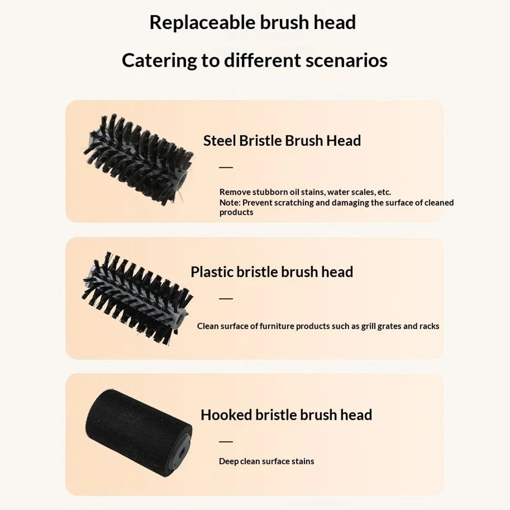Electric Grill Cleaning Brush Cordless 360 Degrees Rotating IPX6 Waterproof Clean Brush with 3Pcs Brush Heads for BBQ - Gold - 6