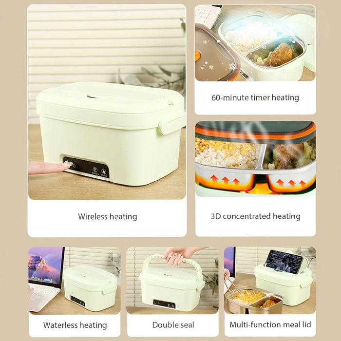 RT-505 1500ml Portable Electric Lunch Box Wireless Waterless Heating 304 Stainless Steel Food Warmer for Office Outdoor - Green - 3