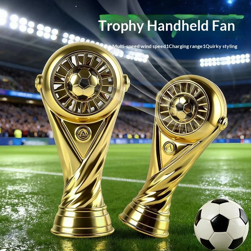 Mini Soccer Trophy Shaped Fan USB Desktop 3 Speed Type-C Charging Football Handheld Fan - Gold - 2