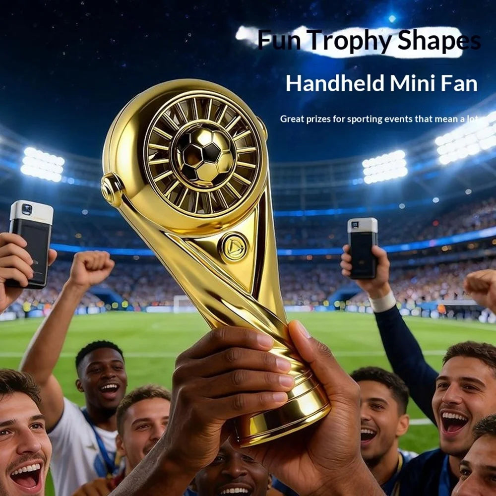 Mini Soccer Trophy Shaped Fan USB Desktop 3 Speed Type-C Charging Football Handheld Fan - Gold - 3
