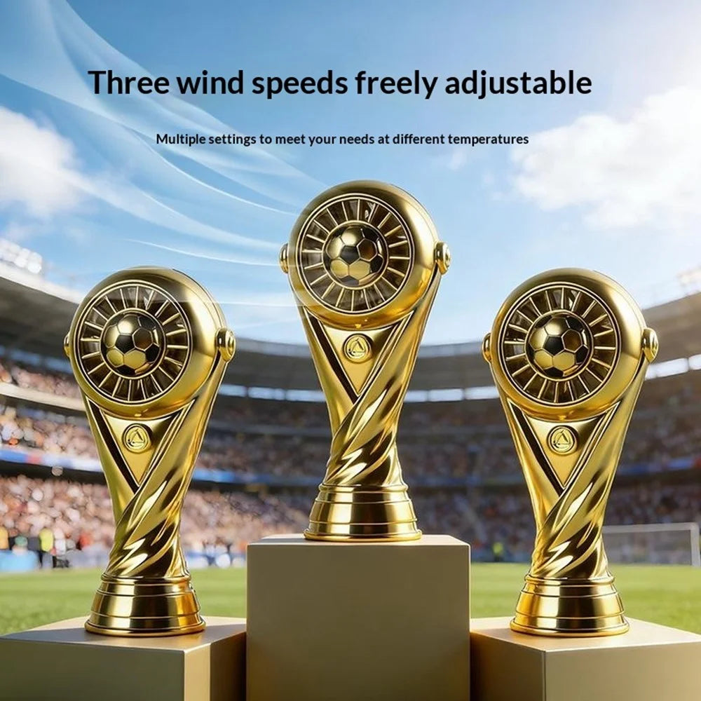 Mini Soccer Trophy Shaped Fan USB Desktop 3 Speed Type-C Charging Football Handheld Fan - Gold - 4