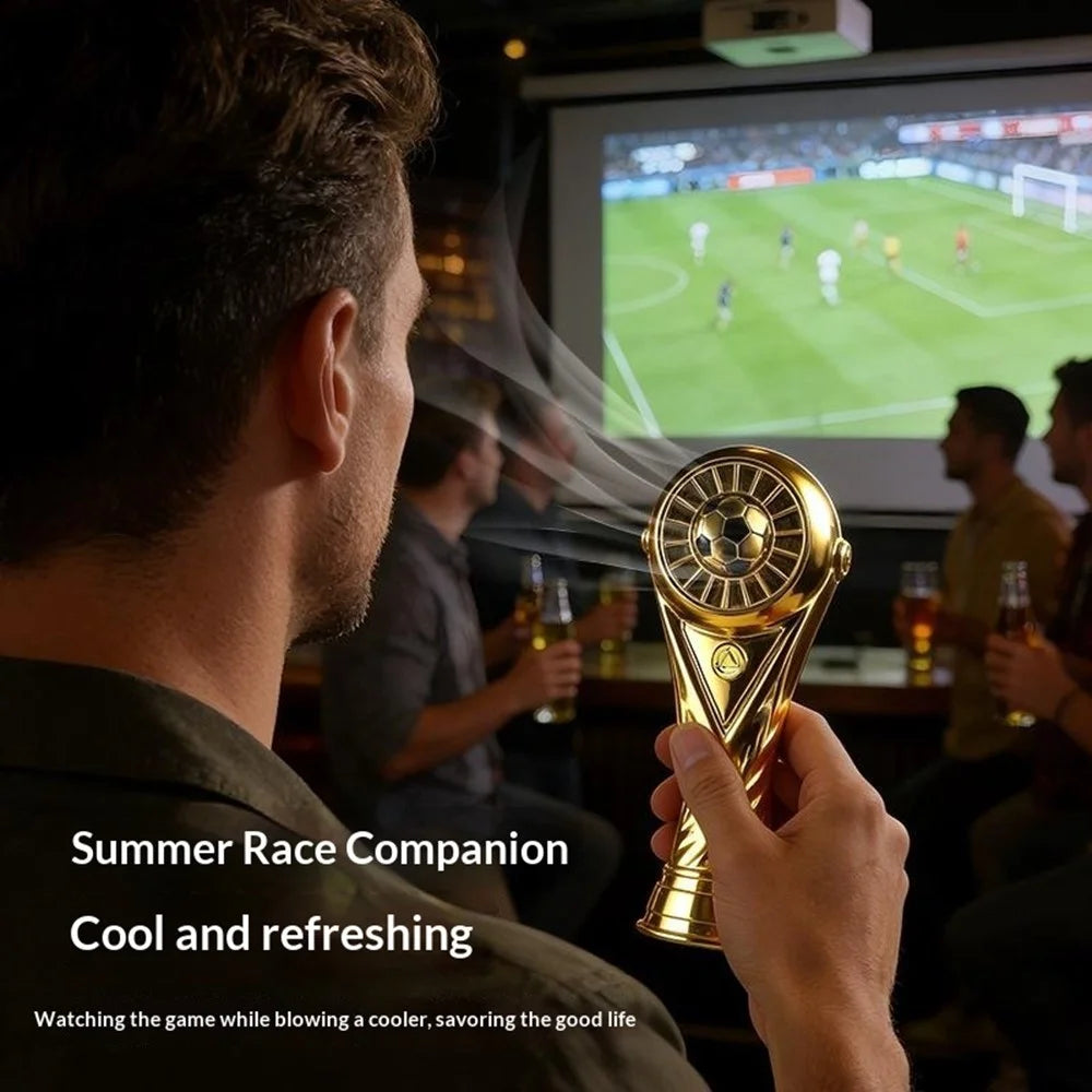 Mini Soccer Trophy Shaped Fan USB Desktop 3 Speed Type-C Charging Football Handheld Fan - Gold - 5