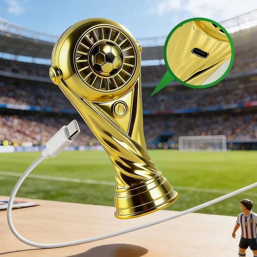 Mini Soccer Trophy Shaped Fan USB Desktop 3 Speed Type-C Charging Football Handheld Fan - Gold - 7
