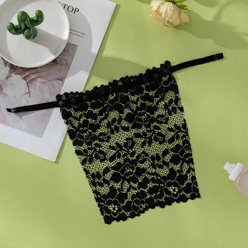 Women Seamless Strapless Lace Bandeau Anti-Slip Invisible Bra Chest Pad Holder - Black - 1