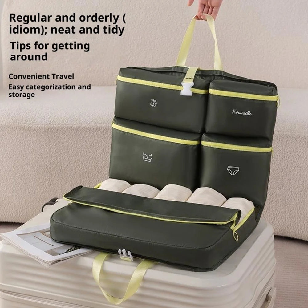 Large Capacity Travel Storage Bag Foldable Waterproof Clothes Organizer for Home Travel Packing - Army Green - 4