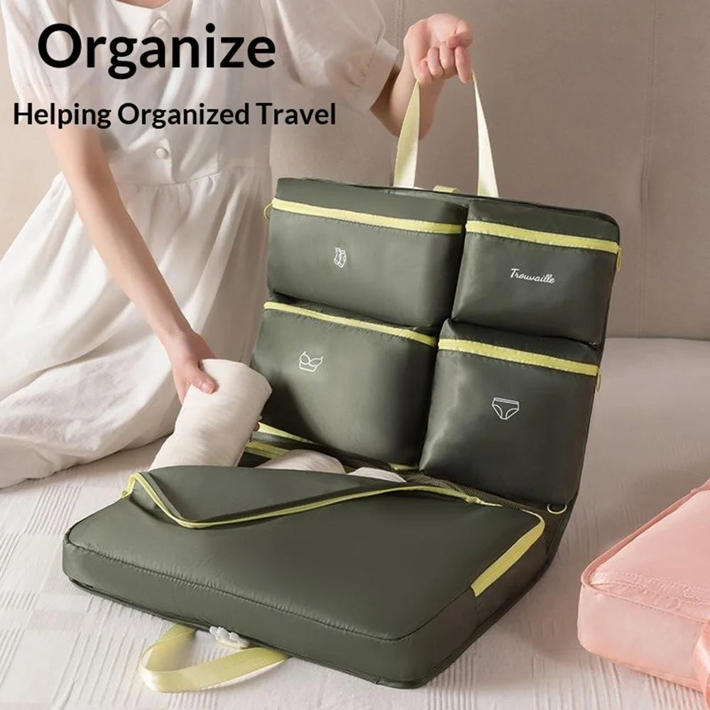 Large Capacity Travel Storage Bag Foldable Waterproof Clothes Organizer for Home Travel Packing - Army Green - 6