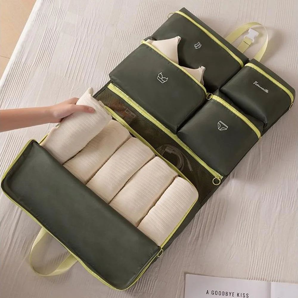 Large Capacity Travel Storage Bag Foldable Waterproof Clothes Organizer for Home Travel Packing - Army Green - 7