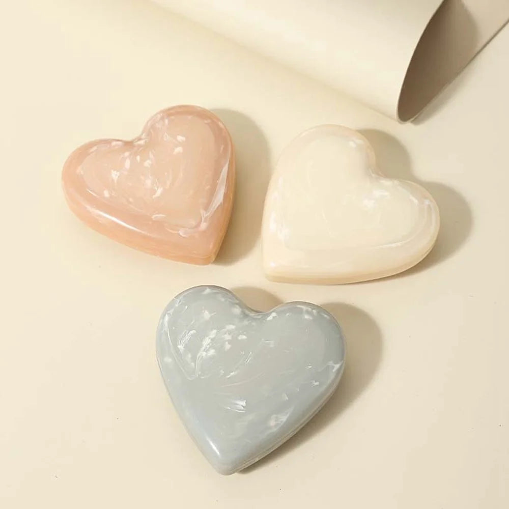 Foldable Heart-shaped Compact Comb with Mirror Marble Pattern Travel Size Beauty Tool Massage Comb for Hair Styling Makeup - Pink - 4