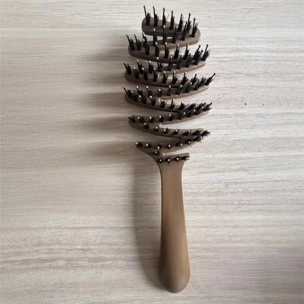 Folding Boar Bristle Hair Brush Portable Travel Styling Comb Anti-Static Massage Comb for Men Women - 3
