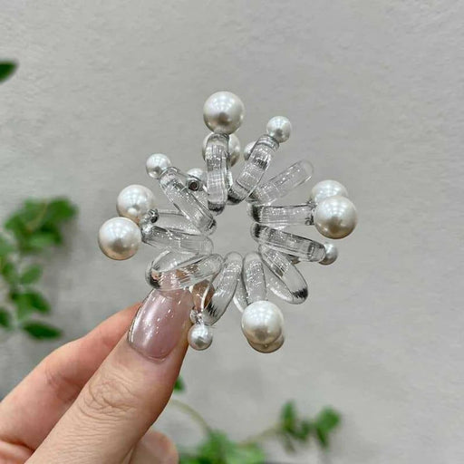 Faux Pearl Hair Ties Transparent Spiral Hair Bands Elastic Hair Accessories Hair Scrunchies for Women Girls - 1