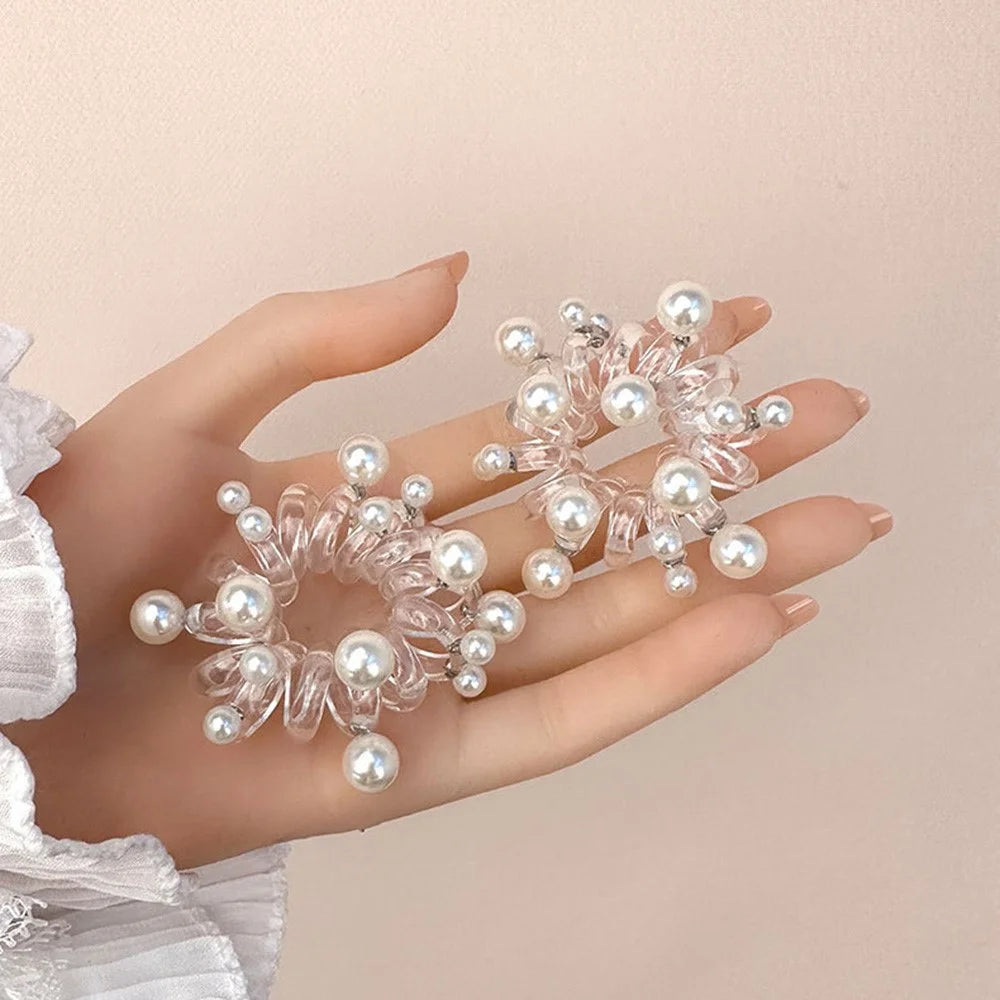 Faux Pearl Hair Ties Transparent Spiral Hair Bands Elastic Hair Accessories Hair Scrunchies for Women Girls - 2
