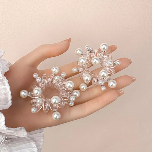 Faux Pearl Hair Ties Transparent Spiral Hair Bands Elastic Hair Accessories Hair Scrunchies for Women Girls - 2