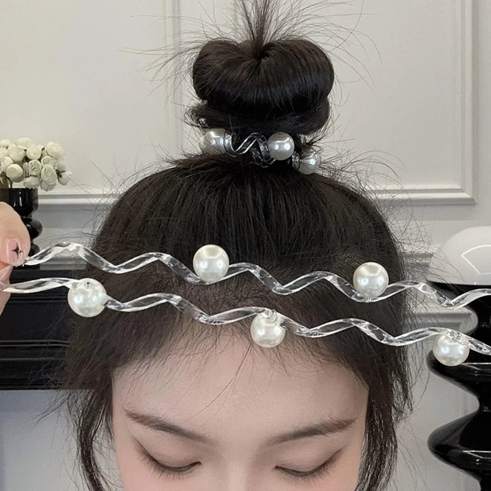 Faux Pearl Hair Ties Transparent Spiral Hair Bands Elastic Hair Accessories Hair Scrunchies for Women Girls - 3