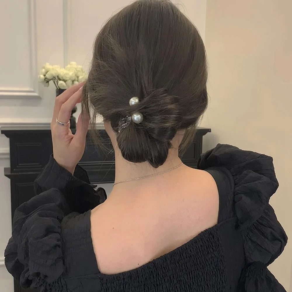 Faux Pearl Hair Ties Transparent Spiral Hair Bands Elastic Hair Accessories Hair Scrunchies for Women Girls - 4
