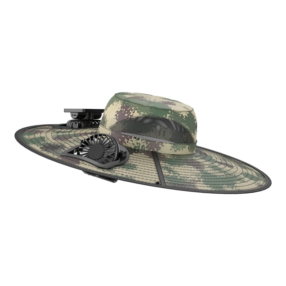 Solar Powered Fan Hat UV Protection UPF50+ Rechargeable Outdoor Sun Protection Cap for Fishing Hiking Golf Cycling - Camouflage Green - 1