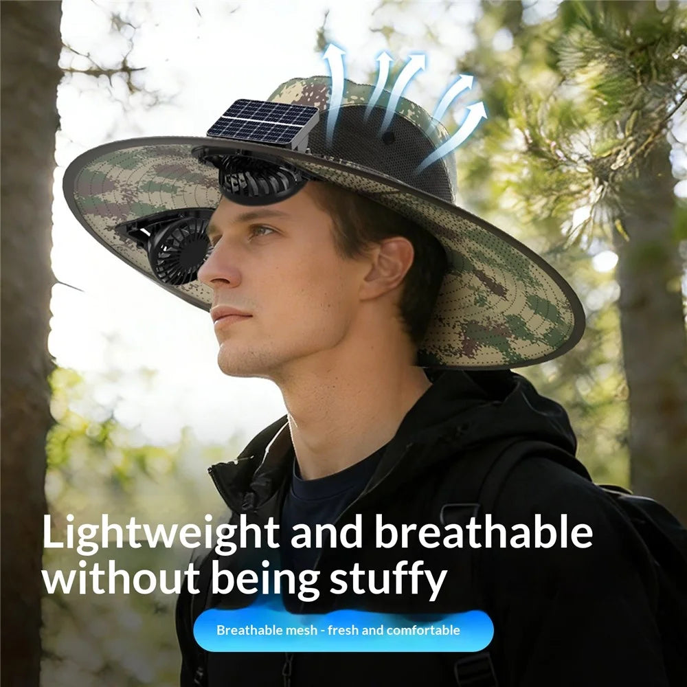 Solar Powered Fan Hat UV Protection UPF50+ Rechargeable Outdoor Sun Protection Cap for Fishing Hiking Golf Cycling - Camouflage Green - 4