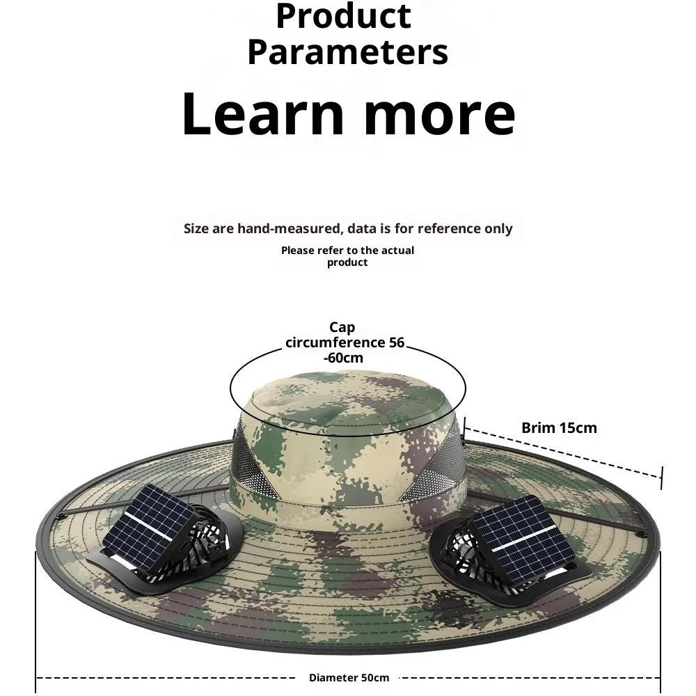 Solar Powered Fan Hat UV Protection UPF50+ Rechargeable Outdoor Sun Protection Cap for Fishing Hiking Golf Cycling - Camouflage Green - 7