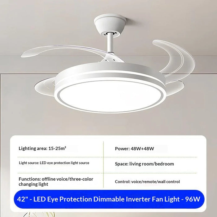 42 Inch Invisible Ceiling Fan Light 96W Dimmable 3 Color Temperature Quiet LED Lamp for Living Room Bedroom - Round  /  White - 2