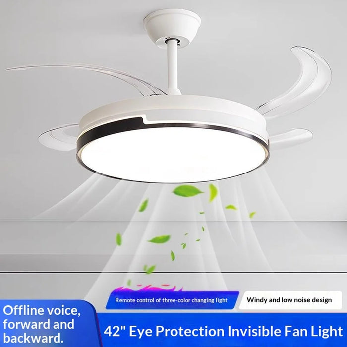 42 Inch Invisible Ceiling Fan Light 96W Dimmable 3 Color Temperature Quiet LED Lamp for Living Room Bedroom - Round  /  White - 4