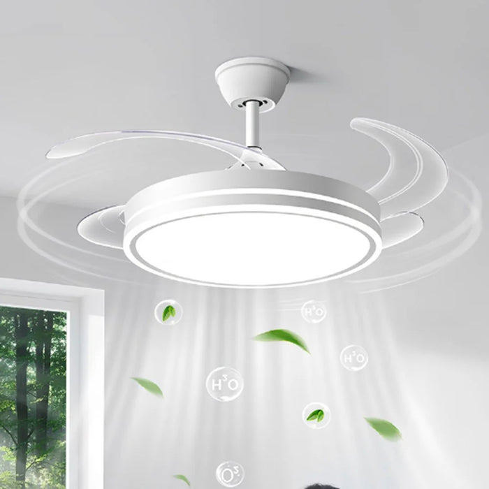 42 Inch Invisible Ceiling Fan Light 96W Dimmable 3 Color Temperature Quiet LED Lamp for Living Room Bedroom - Round  /  White - 6