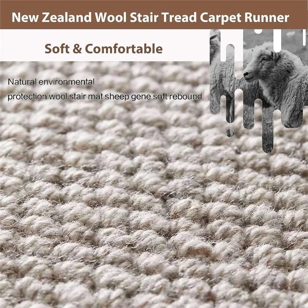 75x24cm Wool Stair Treads Self-Adhesive Non-Slip Carpet Runner Stair Protector Staircase Step Cover for Indoor - Beige  /  Rectangle - 3