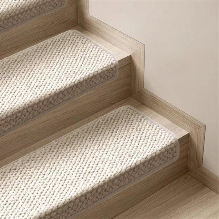 100x24cm Wool Stair Treads Self-Adhesive Non-Slip Carpet Runner Stair Protector Staircase Step Cover for Indoor - Beige  /  Rectangle - 1